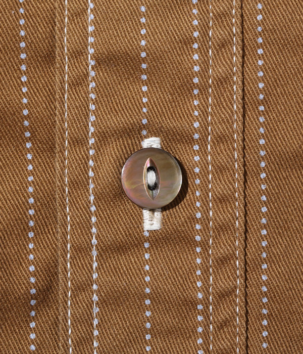 SUGAR CANE シュガーケイン 8.5oz ブラウン ウォバッシュ ストライプ 半袖 ワーク シャツ FICTION ROMANCE フィクションロマンス SC38700 【2024年春夏新作】