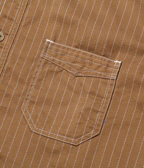 SUGAR CANE シュガーケイン 8.5oz ブラウン ウォバッシュ ストライプ 半袖 ワーク シャツ FICTION ROMANCE フィクションロマンス SC38700 【2024年春夏新作】