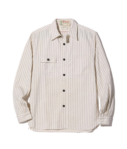 SUGAR CANE White Wabash Stripe Work Shirt SC27076-401