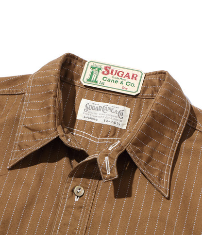 SUGAR CANE 8.5oz Brown Wabash Stripe Short Sleeve Work Shirt FICTION ROMANCE SC38700 [New for Spring/Summer 2024]