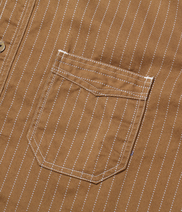 SUGAR CANE 8.5oz Brown Wabash Stripe Short Sleeve Work Shirt FICTION ROMANCE SC38700 [New for Spring/Summer 2024]