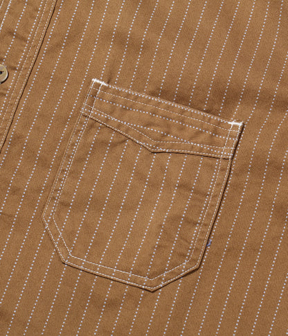 SUGAR CANE 8.5oz Brown Wabash Stripe Short Sleeve Work Shirt FICTION ROMANCE SC38700 [New for Spring/Summer 2024]