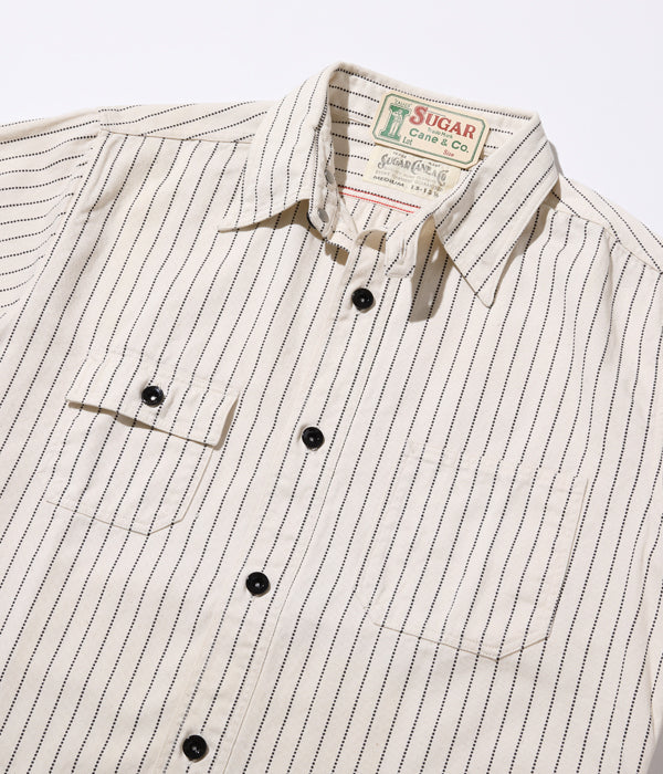 SUGAR CANE White Wabash Stripe Work Shirt SC27076-401