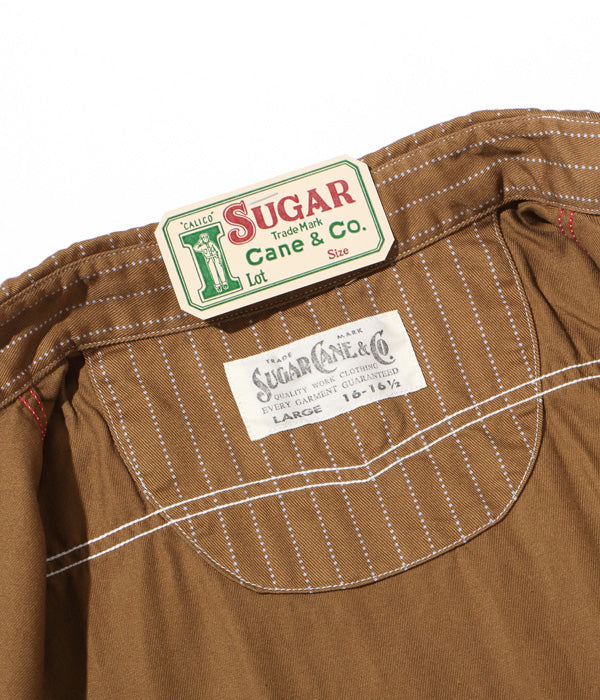 SUGAR CANE 8.5oz 棕色 Wabash 条纹短袖工作衬衫 FICTION ROMANCE SC38700 [2024 年春夏新款]