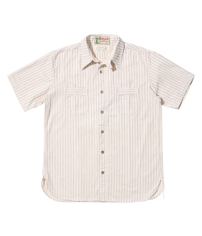 SUGAR CANE 8.5oz White Wabash Stripe Short Sleeve Work Shirt FICTION ROMANCE SC37275 [New for Spring/Summer 2024]