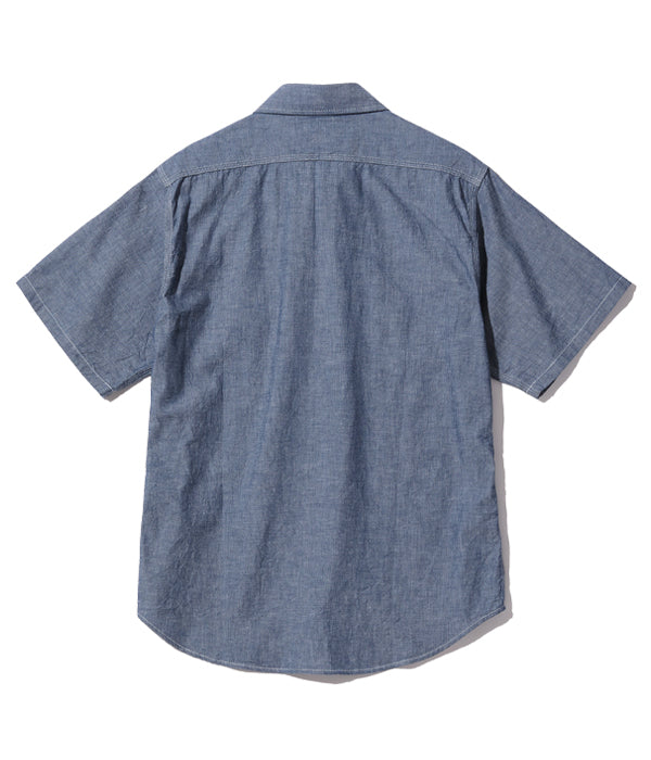 SUGAR CANE Blue Chambray Work Shirt, Plain, Short Sleeve Shirt, SC37941