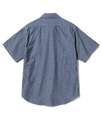 SUGAR CANE Blue Chambray Work Shirt, Plain, Short Sleeve Shirt, SC37941