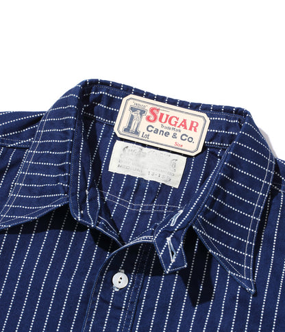 SUGAR CANE 8.5oz Indigo Wabash Stripe Short Sleeve Work Shirt FICTION ROMANCE SC36267 [New for Spring/Summer 2024]