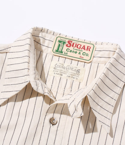 SUGAR CANE 8.5oz White Wabash Stripe Short Sleeve Work Shirt FICTION ROMANCE SC37275 [New for Spring/Summer 2024]