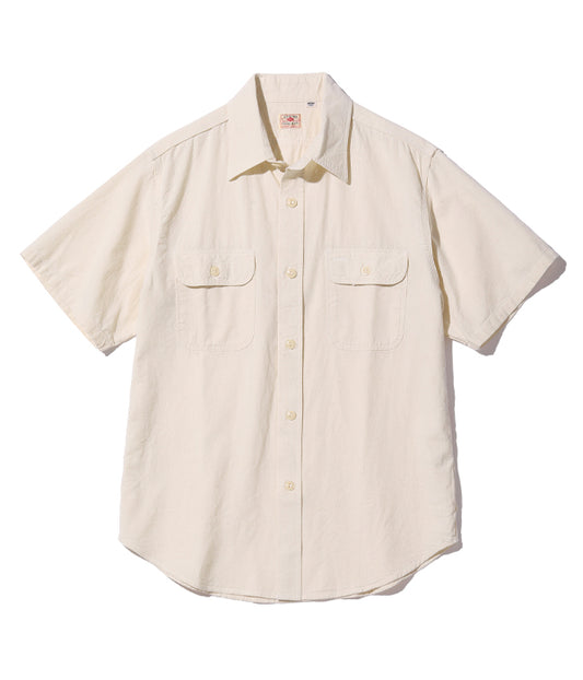 SUGAR CANE White Chambray Shirt, Short Sleeve Work Shirt SC37942