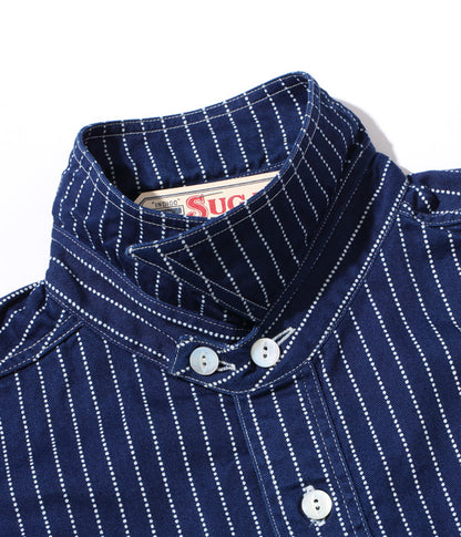 SUGAR CANE 8.5oz Indigo Wabash Stripe Short Sleeve Work Shirt FICTION ROMANCE SC36267 [New for Spring/Summer 2024]