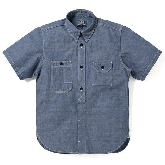 STUDIO D'ARTISAN D'artisan Chambray Short Sleeve Work Shirt [5333A-S]