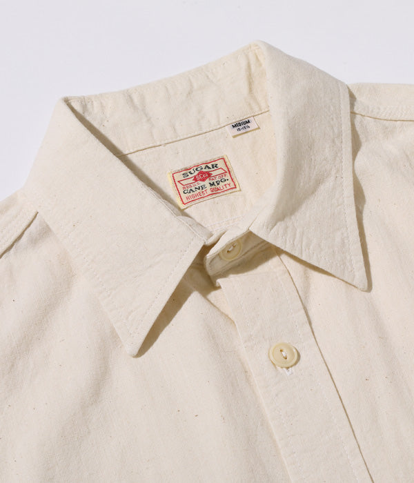 SUGAR CANE White Chambray Shirt, Short Sleeve Work Shirt SC37942