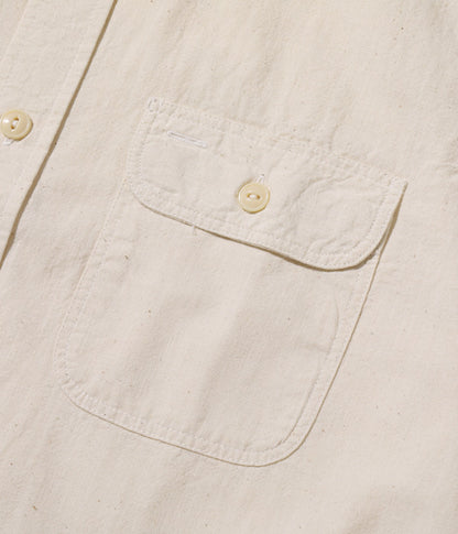 SUGAR CANE White Chambray Shirt, Short Sleeve Work Shirt SC37942