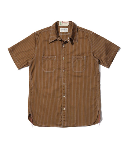 SUGAR CANE 8.5oz Brown Wabash Stripe Short Sleeve Work Shirt FICTION ROMANCE SC38700 [New for Spring/Summer 2024]