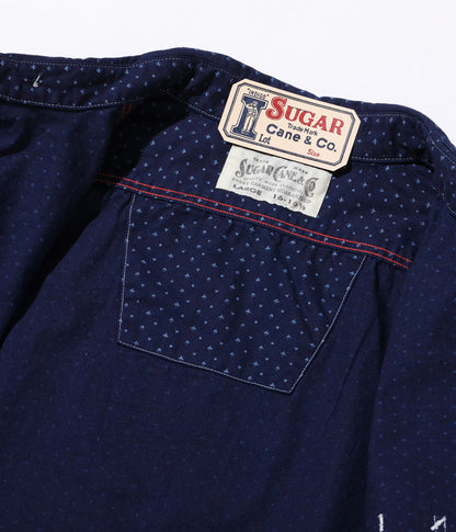 SUGAR CANE Fiction Romance 4.5oz. Indigo "Casino Stripe" Work Shirt with Chin Strap SC28651