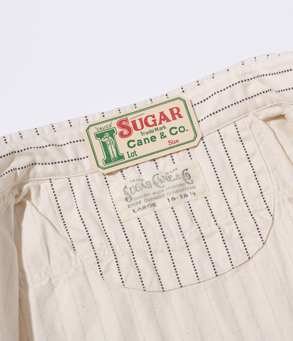 SUGAR CANE 8.5oz 白色 Wabash 条纹短袖工作衬衫 FICTION ROMANCE SC37275 [2024 年春夏新款]